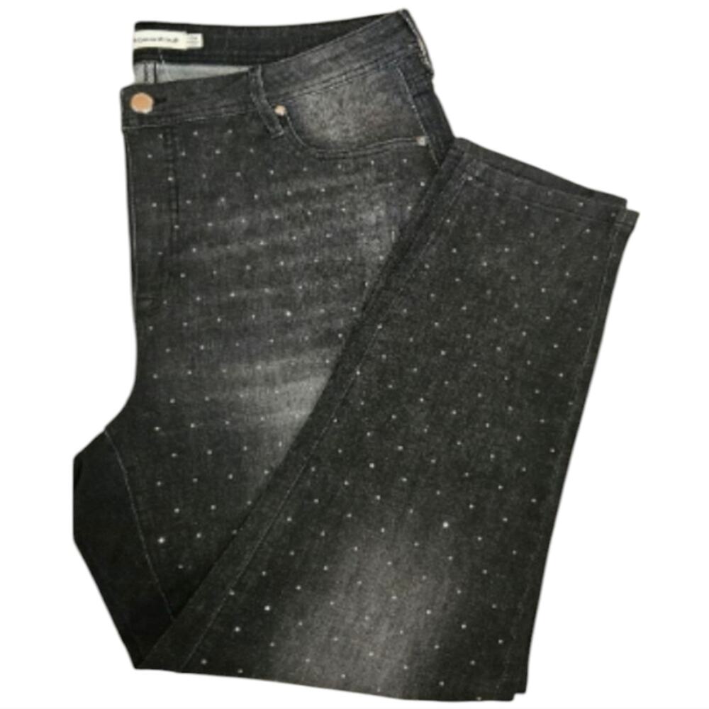 Rebecca Minkoff Washed Black Grey Crystal Rhinestone Studded Jeans Plus Size‎ 20